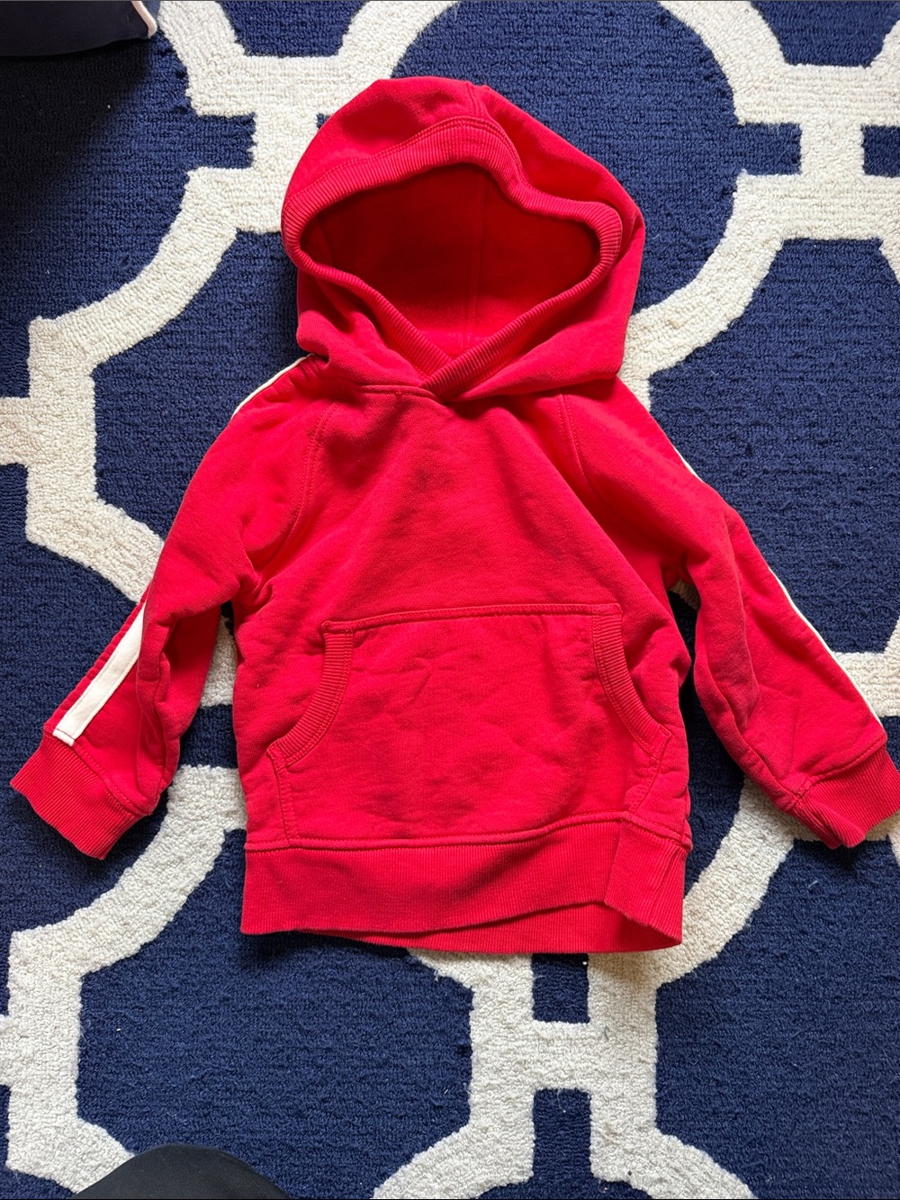 Hanna Andersson Bright Red Kids Hoodie with White Sleeve Stripe